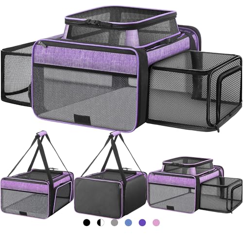 Top and 2 Sides Expandable Cat Carrier 18x13.5x9.5 TSA Airline Approved (Purple / 18.0"L x 13.5"W x 9.5"H)