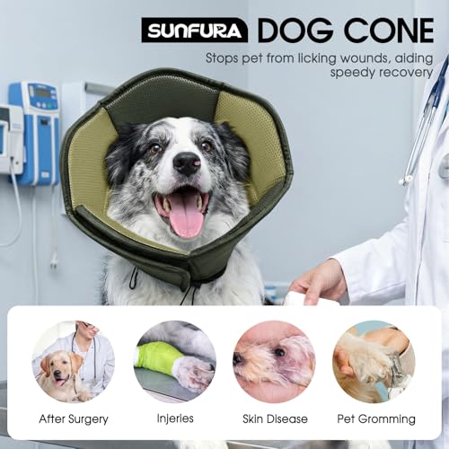 Dog Cones for Medium Dogs Soft Cone for Dogs to Stop Licking (Army Green / Medium)