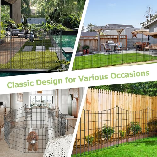 10 Panel No Dig Metal Garden Fence 40"H x 23.6'L Dog Fence Outdoor for Yard (10pc 23.6 ft(L) X 40 in(H)-Concave)