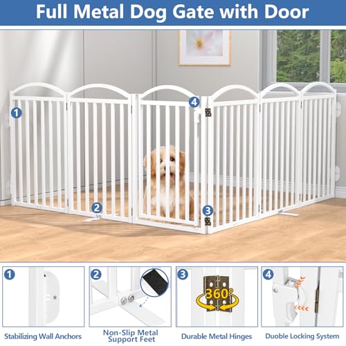 Metal Freestanding Dog Gates (Whtie / 120''W × 32''H)
