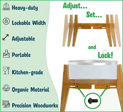 Dog Bowl Stand for Mid (Height: 12" / Width: Adj. 7"-10" / Bamboo-BM)
