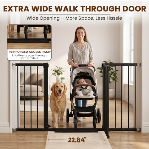 36" Extra Tall Baby Gate for Stairs (Black / 29.7-54.2"W x 36"H)