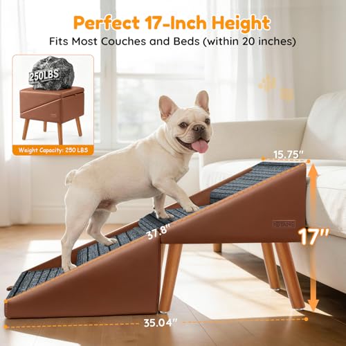 17" H Dog Stairs for Small Dogs (Brown / 17" H)