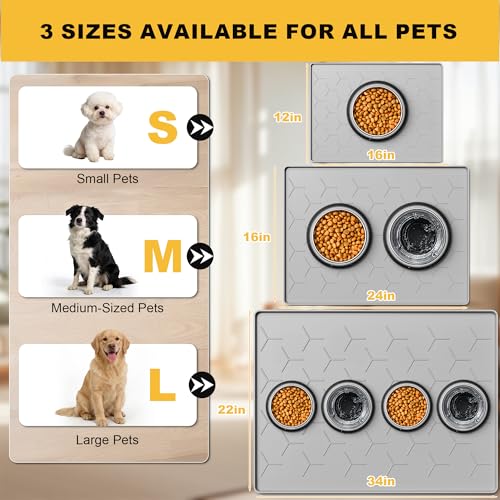 Silicone Dog Cat Food Bowl Mat (M-24''X16'' / Light Gray)