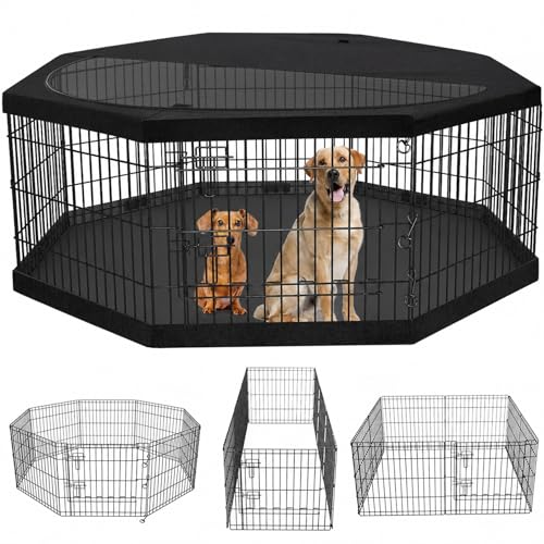 Foldable Metal Dog Exercise Pen (Black / 36''H)