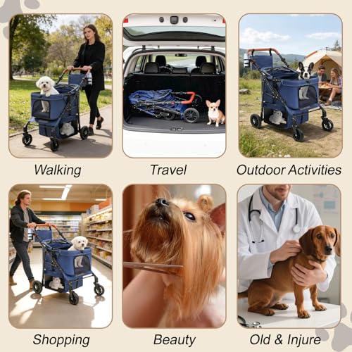 All Terrain Pet Stroller for 2 Small Dogs (Blue)