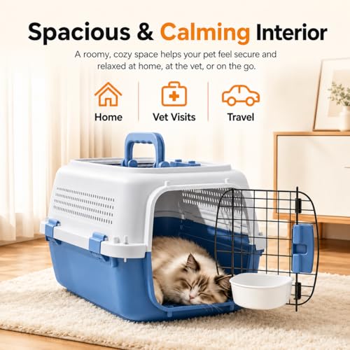 23" Airline Approved Cat Carrier Hard Shell (Blue / 22.8"L x 14.6"W x 13.4"H)