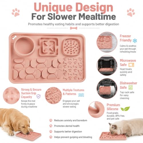 Silicone Dog Slow Feeder Lick Mat with Suction Cups (nude pink)