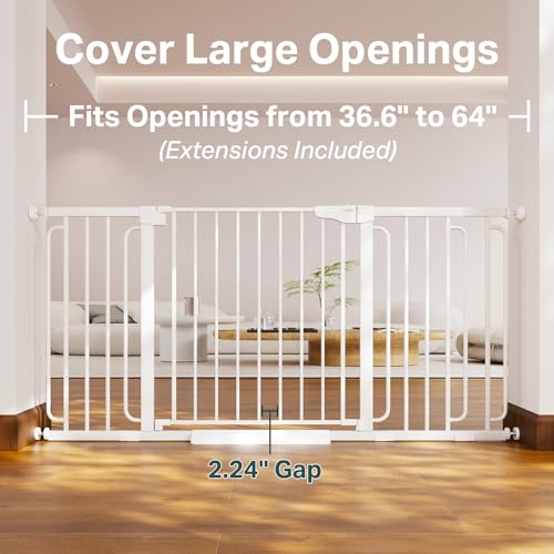 36.6 64 in Extra Wide Baby Gate for Stairs (White / 36.6-64"W x 30.5"H)