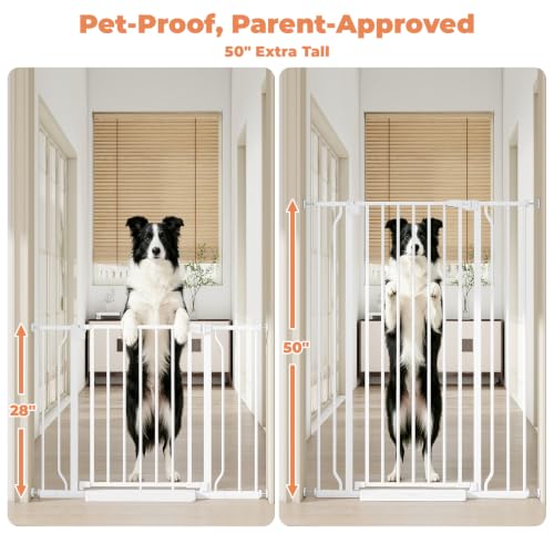 50" Extra Tall Baby Gate No Drilling (White / 29-40"Wide, 50"Tall)