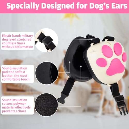 Dog Ear Muffs Noise Protection (White-pink / Large)