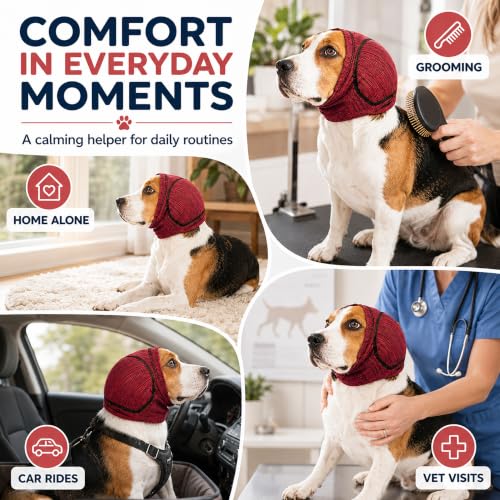 Dog Calming Head Wrap (Red / XL:Head Circumference: 19.7–23.6 in)