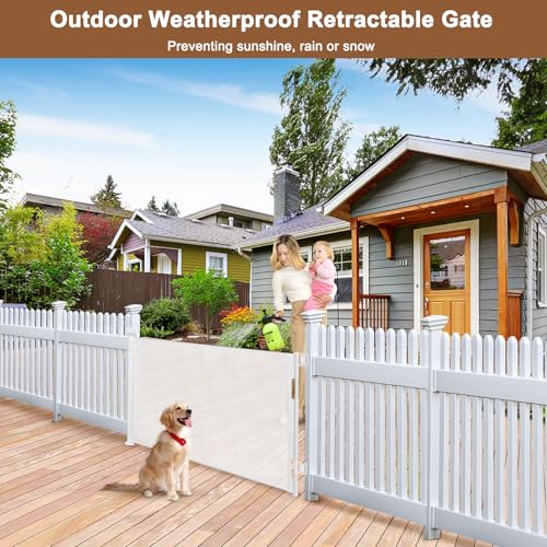 Weatherproof Outdoor Retractable Baby Gates (White / 35" X 55")