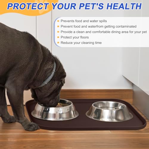 Waterproof Silicone Pet Food Mat with Raised Edge for Dog & Cat (Dark Brown / 19"L x 12"W)