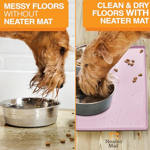 Neater Mat Pet Mats for Food and Water (16"L x 10"W / Light Pink)
