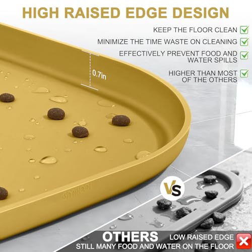 Waterproof Silicone Pet Food Mat with Raised Edge for Dog & Cat (Honey / 12"L x 12"W)