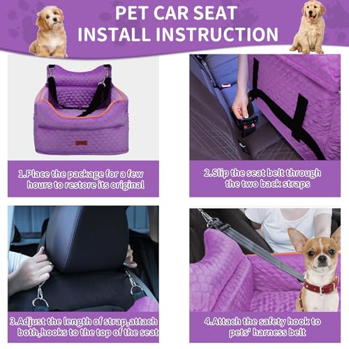 Dog Car Seat for Small Dogs Up to 25 lbs with 6 (Purple)