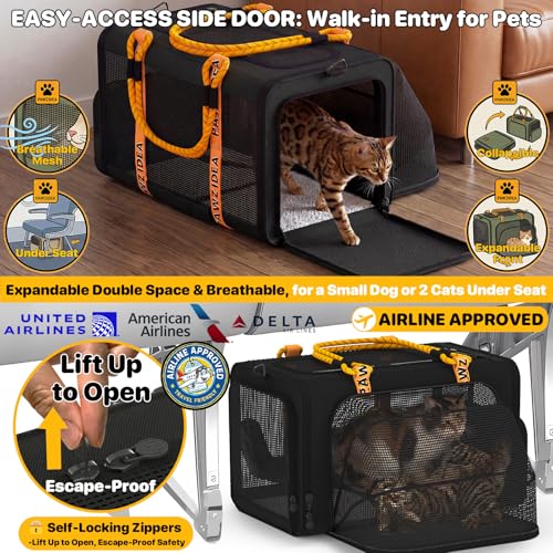 Expandable Pet Carrier for Small Cats & Dogs (18.0"L x 11.0"W x 11.0"H / Black Warrior)