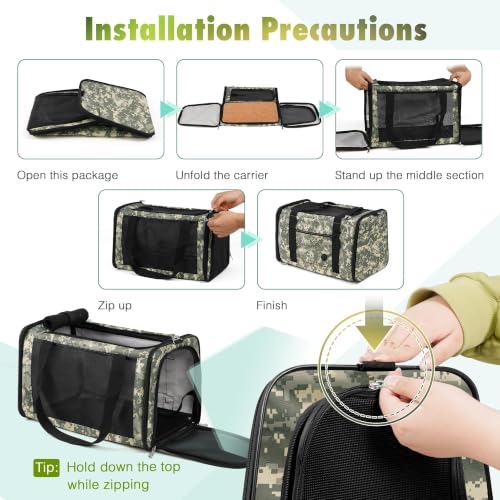 25lbs Cat Carrier Lightproof Soft Sided Pet Carrier for Large Cat (17.5"L x 11.0"W x 11.0"H / Digital Camouflage（No Privacy Curtain))