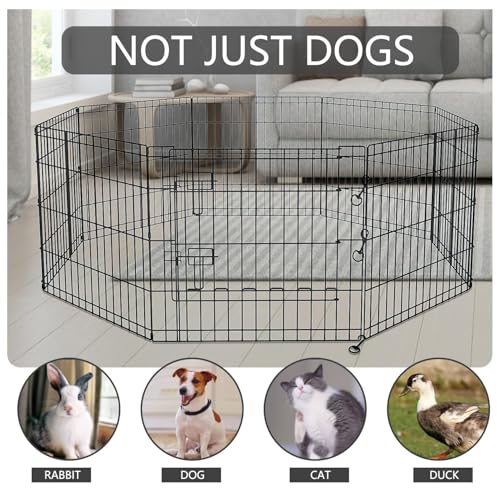 Foldable Metal Dog Exercise Pen (Black / 24''H)