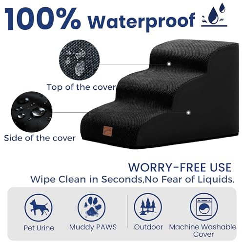 Dog Stairs for Small Dogs (Black / 3-Step (22.4"D x 15.7"W x 15.7"H))