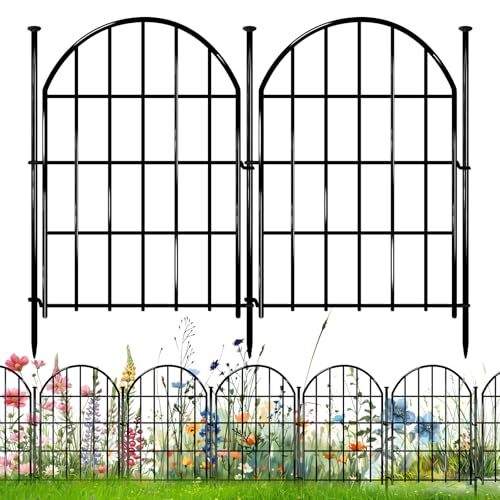 Decorative Garden Fence (10 Panels, 17in X 10.8ft / Black)