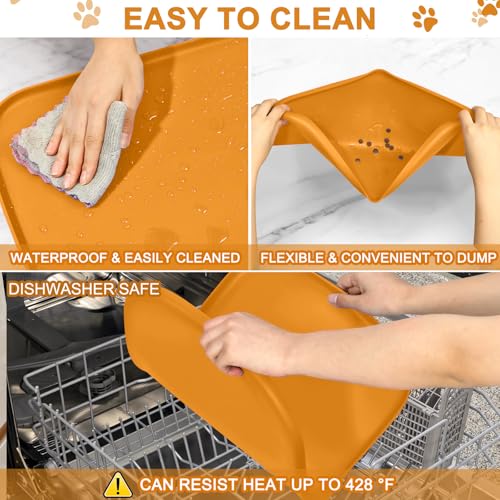 Waterproof Silicone Pet Food Mat with Raised Edge for Dog & Cat (Orange / 22"L x 14"W)