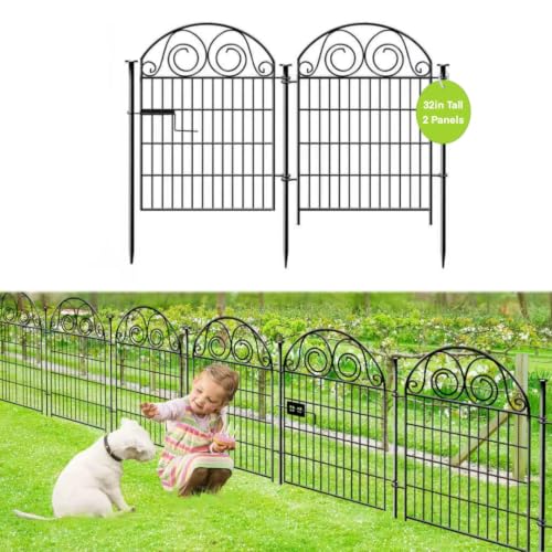 Tall Garden Animal Barrier Fencing with Gate (32''(H)-2panels-4.4ft(L))