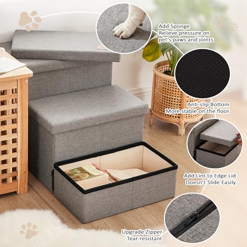 Dog Stairs for High Bed (Solid Grey / 29.5" X 17" X 17.7" H)