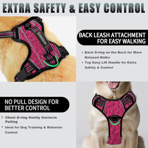 Dog Harness for Large Dogs No Pull Dog Vest ID Tag Pocket (Pink/Black / X-Large)