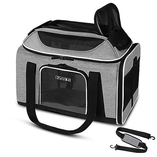Top Expandable Small Pet Carrier 18"x13"x9.5" Airline Approved (18.0"L x 13.0"W x 9.5"H / Grey)