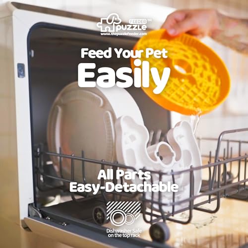 Slow Feeder Dog Bowl with Lick Mat and Puzzle Inserts (M / Orange)