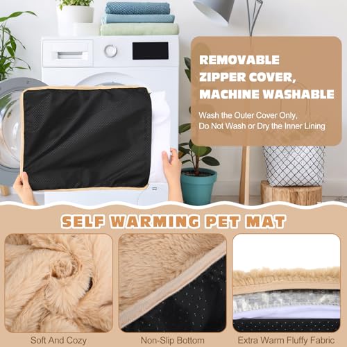 3 Pack Khaki Self Warming Cat Bed Indoor 16''x24'' Self Heating Cat Mat Ultra Soft Thermal Kitten Bed Heated Pet Dog Pad Washable Removable for Outdoor Use Non Slip Reflect Body Heat (16''x24'' / Khaki)