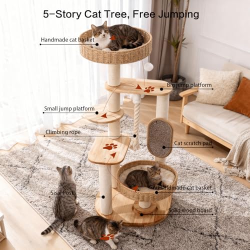 48in Natural Wood Cat Tree for Large Cats (48IN)