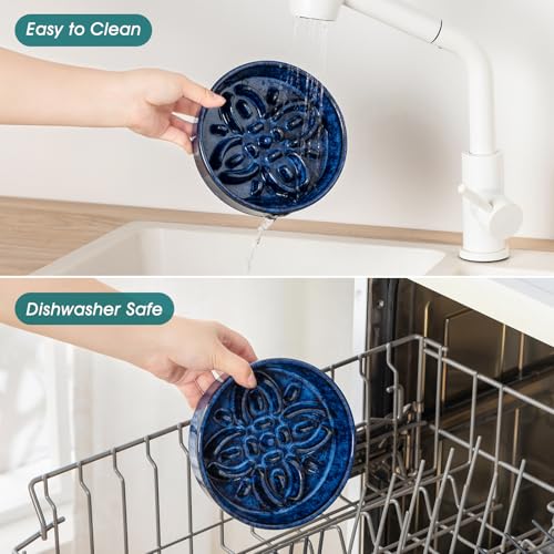 Ceramic Slow Feeder Dog Bowls (S-0.6 Cups / Blue)