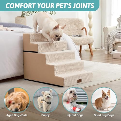 Dog Stairs for Small Dogs (Beige / 17.7x29.5x23.6 inch)