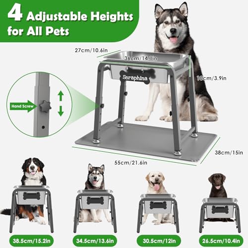 2 Gallon Elevated Large Dog Water Bowl with Mat (Grey-2 gal & mat / Height: 10.4-15.2")