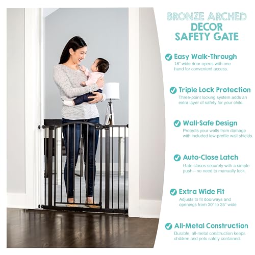 Safety 30" 35" Extra Wide Baby Gate (Bronze - 30-35"w X 30"h)