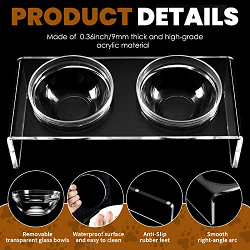 Acrylic Elevated Dog Cat Bowls Pet Feeder Double Bowl Raised Stand Comes with 2 Removable Glass Bowls and 2 Stainless Steel Bowls.Perfect for Medium Dogs (Medium: 5.5'' Height, 34 oz Glass Bowl)