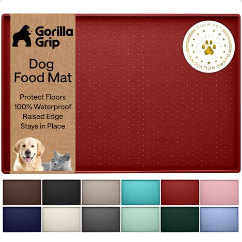 Dog Food Mat 100% Waterproof Silicone (Red / 23"l X 15"w)