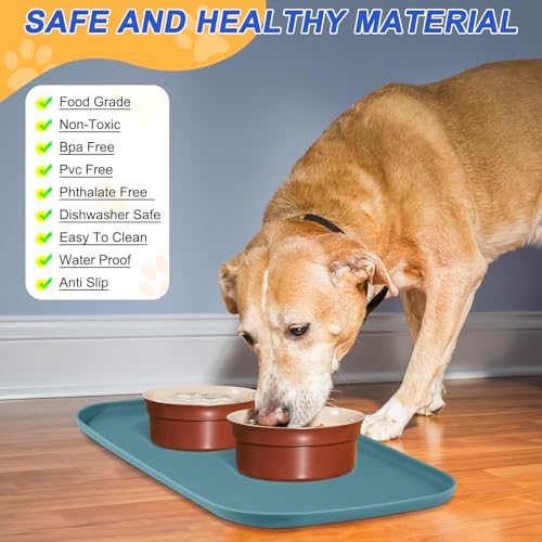 Waterproof Silicone Pet Food Mat with Raised Edge for Dog & Cat (Slate Blue / 19"L x 12"W)