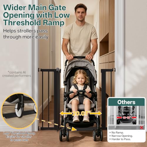 27 36.6 in Wide Baby Gate for Stairs and Doorways (Black / 27-36.6"W x 28"H)