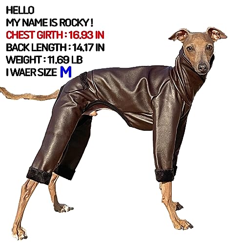 D Doggy Star Italian Greyhound Coat Stretchable Artificial Leather Fleece Lining Clothes Whippet for Dog (2XL / Leather Brown)