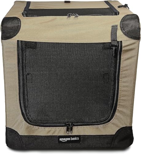 Portable Folding Soft Dog Crate (Tan / S 26" x 18" x 18")