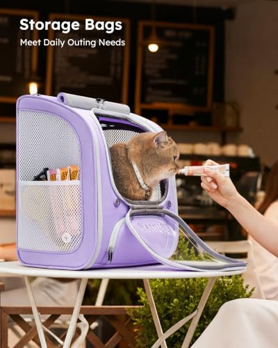 Cat Backpack Carrier (Light Purple / 12.6"L x 10.2"W x 16.5"H)