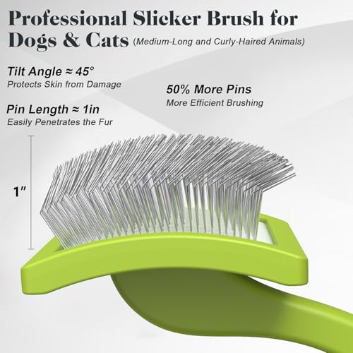 2PCS Slicker Brush for Dogs & Pet Comb (Green / Large)