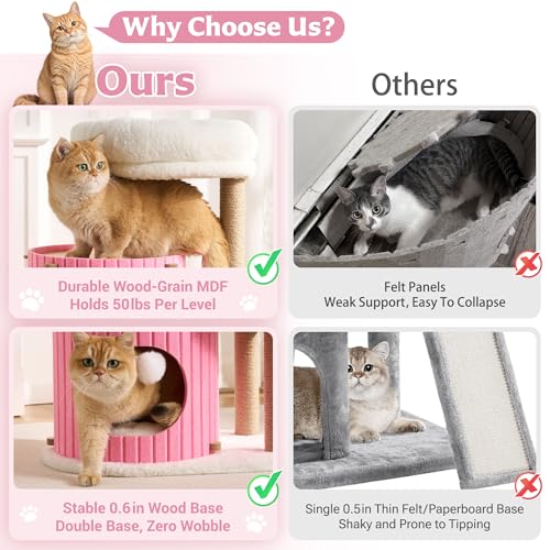 Modern Cat Tree for Indoor Small & Medium Cats (Blush Pink-36")