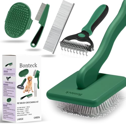 Dog Slicker Brush for Dogs Grooming Kit 5PCS Long Haired Doodles (Green)