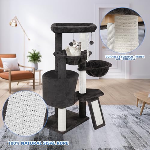 Xin Three Layer Cat Tree with Cat Condo and Two Hammocks (Small / Darkgray)