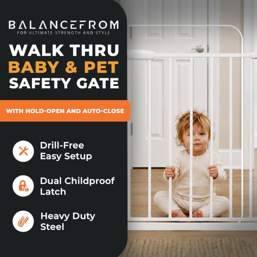 Easy Walk Thru Baby Safety Gate (30-inch Tall, White)